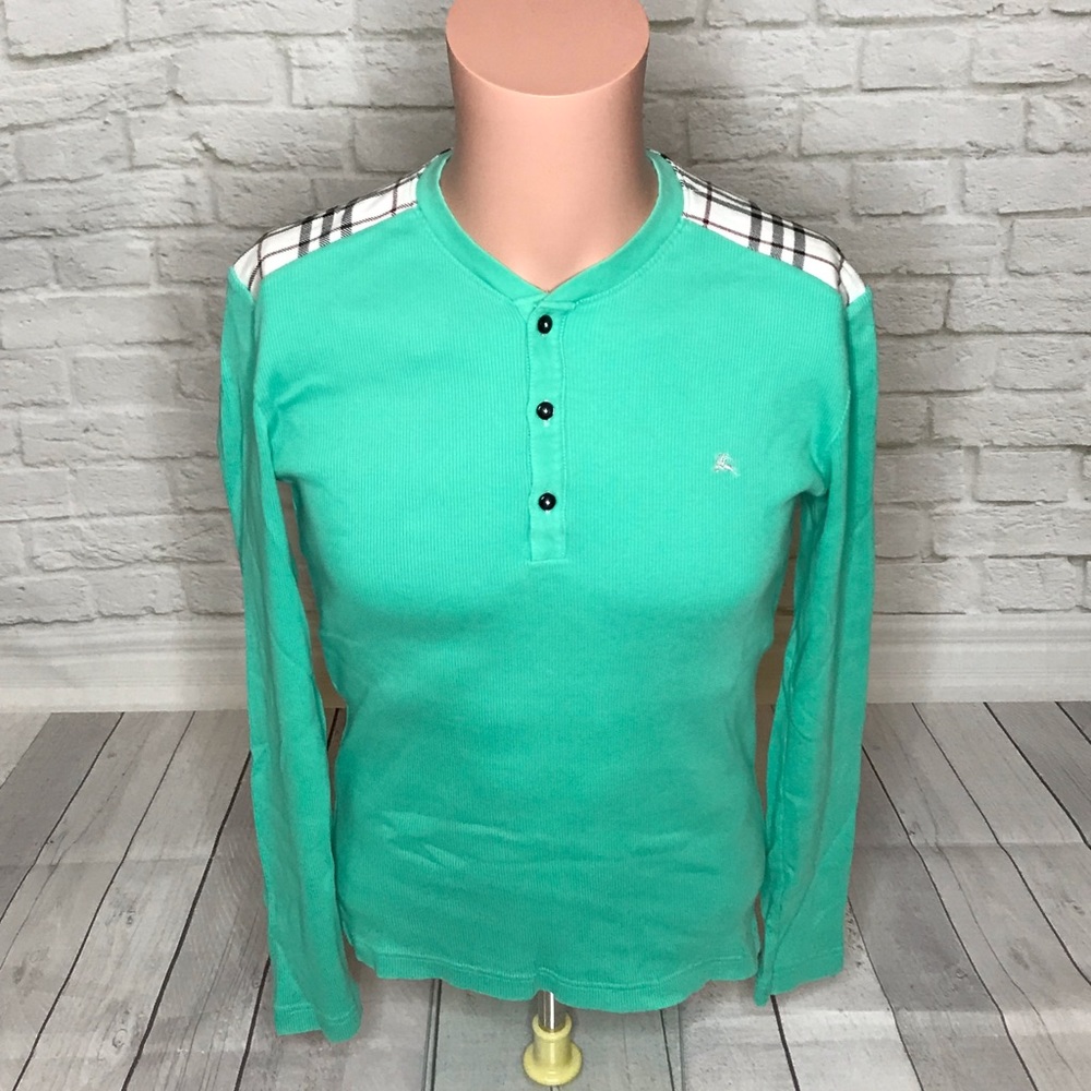 Burberry Turquoise /Plaid Long Sleeve Top